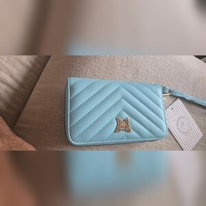 Chic Light Blue Quilted Wallet with Butterfly Accent